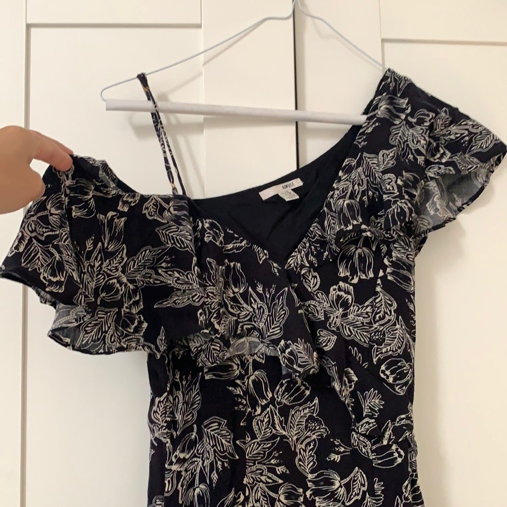 Sexy maxi high slit black floral dress ruffle